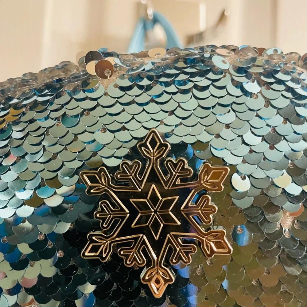 Loungefly Disney Frozen Elsa Reversible Sequin Backpack in Blue  and Silver - Picture 3 of 15